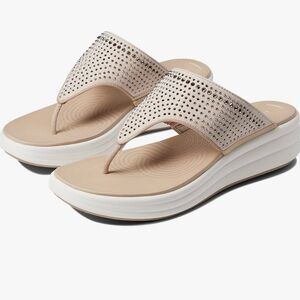 Cloudsteppers by Clarks Taupe Drift Wedge Sandals with Rhinestones